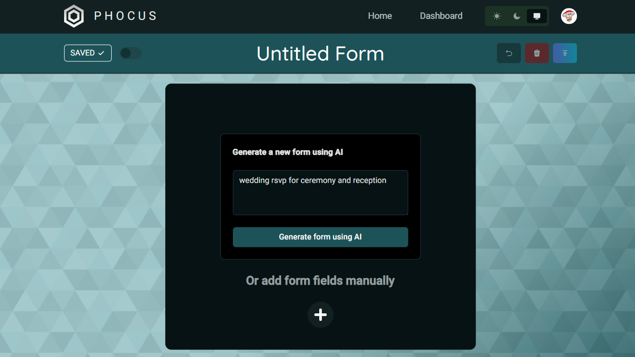 screenshot of the user creating a new form